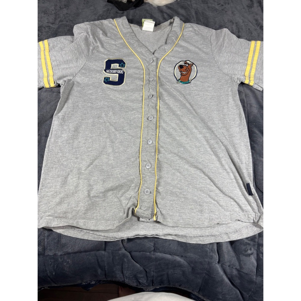 Cartoon Network Scooby-Doo Baseball Jersey Gray Button Front Shirt Mens XL